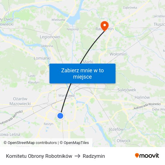 Komitetu Obrony Robotników to Radzymin map