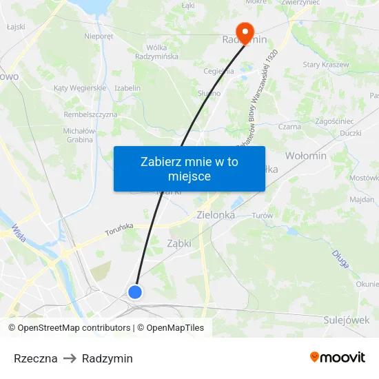 Rzeczna to Radzymin map