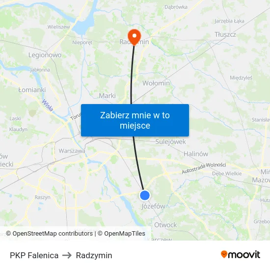 PKP Falenica to Radzymin map