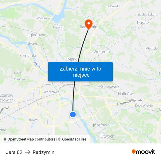 Jara to Radzymin map