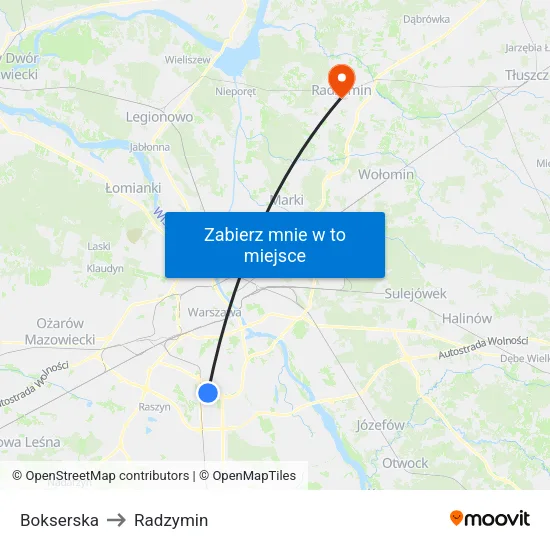 Bokserska to Radzymin map