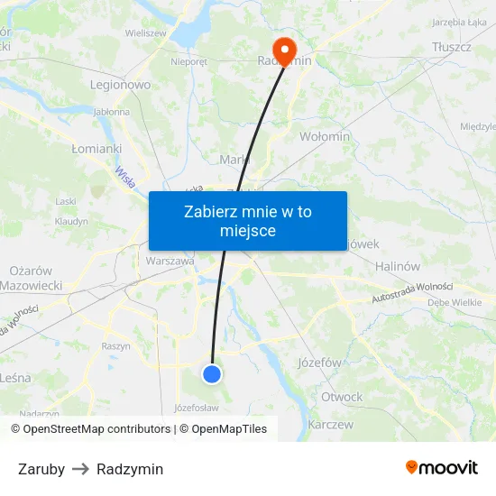 Zaruby to Radzymin map
