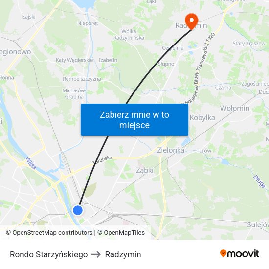 Rondo Starzyńskiego to Radzymin map