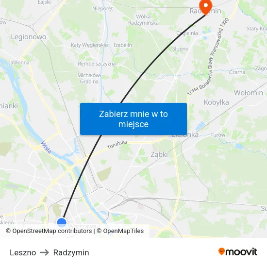 Leszno to Radzymin map