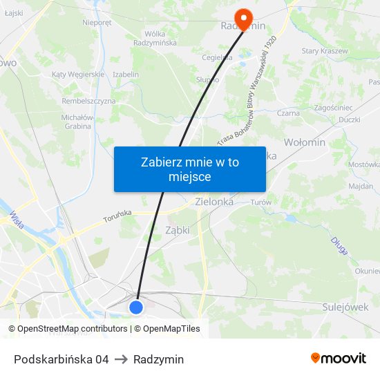 Podskarbińska 04 to Radzymin map