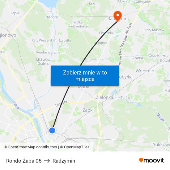 Rondo Żaba to Radzymin map