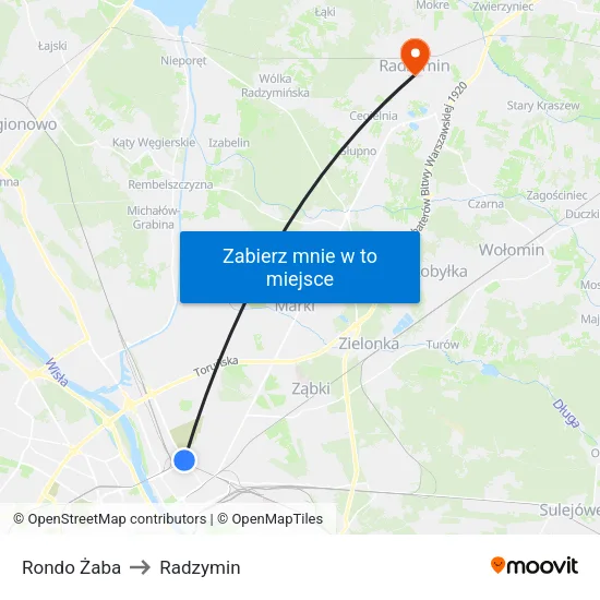 Rondo Żaba to Radzymin map