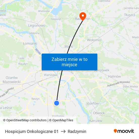 Hospicjum Onkologiczne 01 to Radzymin map