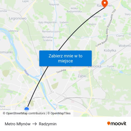 Metro Młynów to Radzymin map