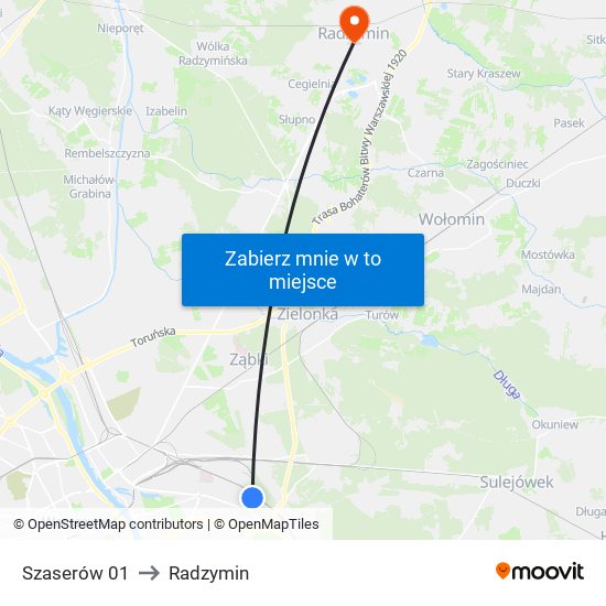 Szaserów 01 to Radzymin map