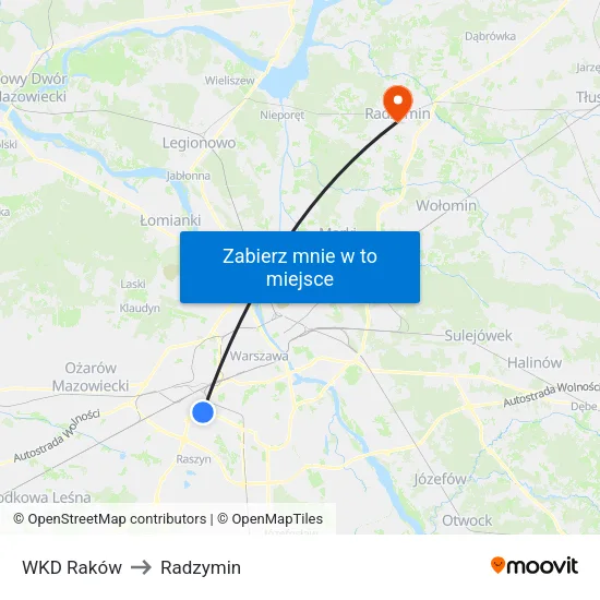 WKD Raków to Radzymin map