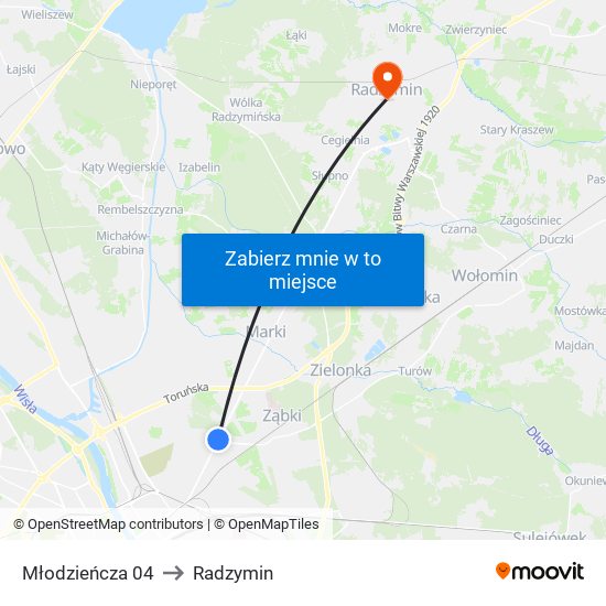 Młodzieńcza to Radzymin map