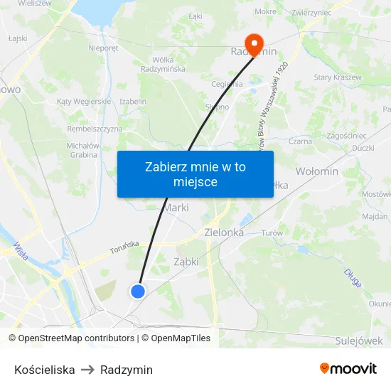 Kościeliska to Radzymin map