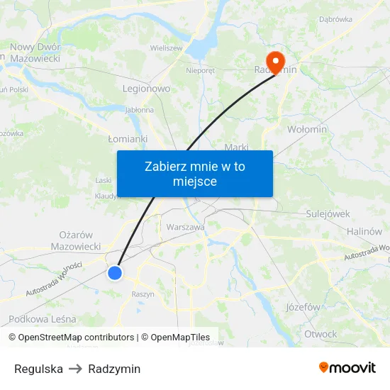Regulska to Radzymin map