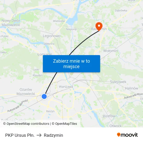PKP Ursus Płn. to Radzymin map