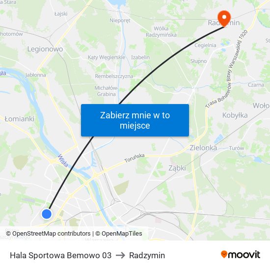 Hala Sportowa Bemowo 03 to Radzymin map