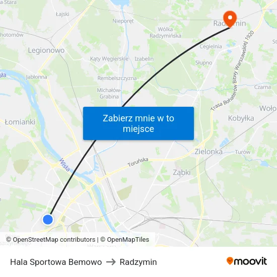 Hala Sportowa Bemowo to Radzymin map