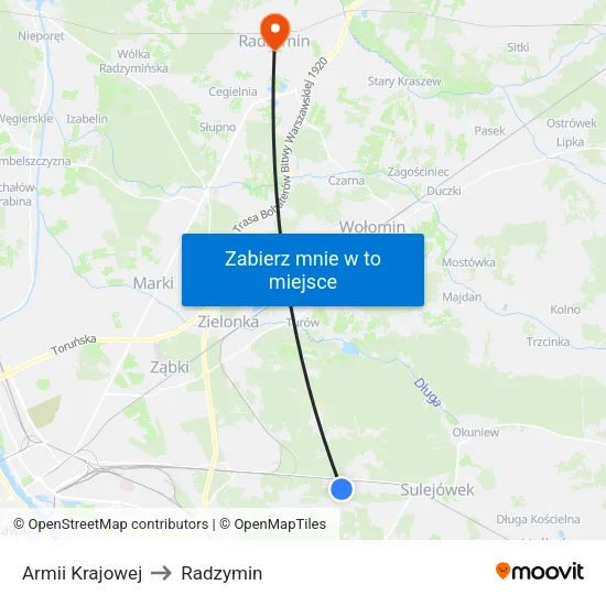 Armii Krajowej to Radzymin map
