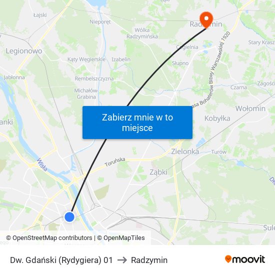 Dw. Gdański (Rydygiera) 01 to Radzymin map