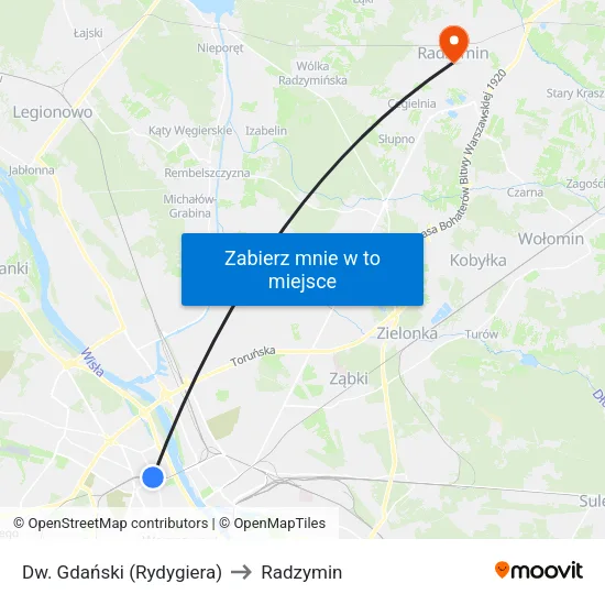 Dw. Gdański (Rydygiera) to Radzymin map
