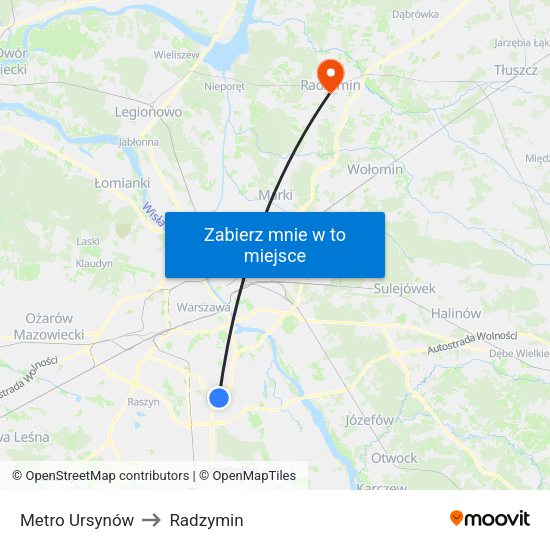 Metro Ursynów to Radzymin map