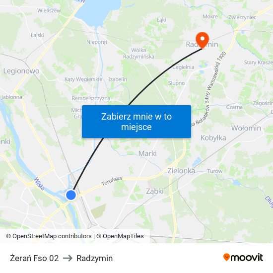 Żerań Fso to Radzymin map