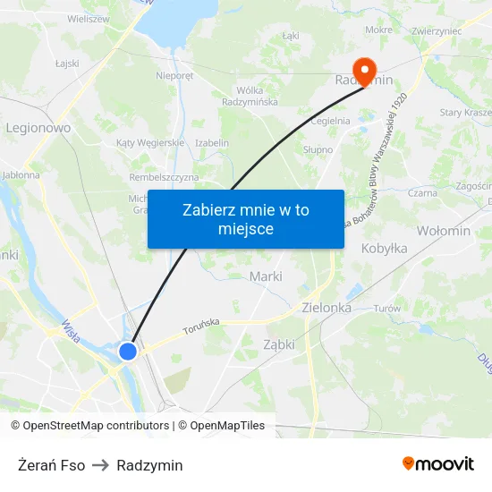 Żerań Fso to Radzymin map