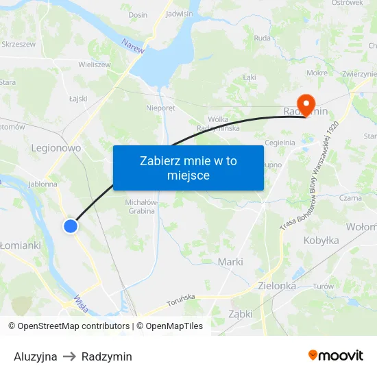 Aluzyjna to Radzymin map