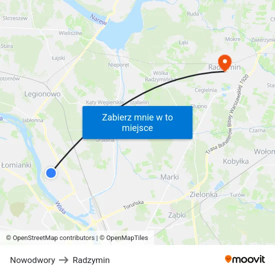 Nowodwory to Radzymin map
