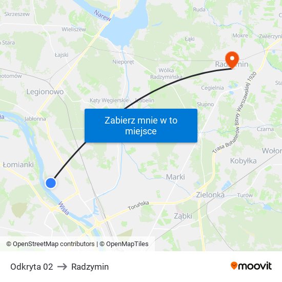 Odkryta 02 to Radzymin map