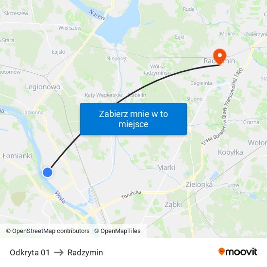 Odkryta 01 to Radzymin map