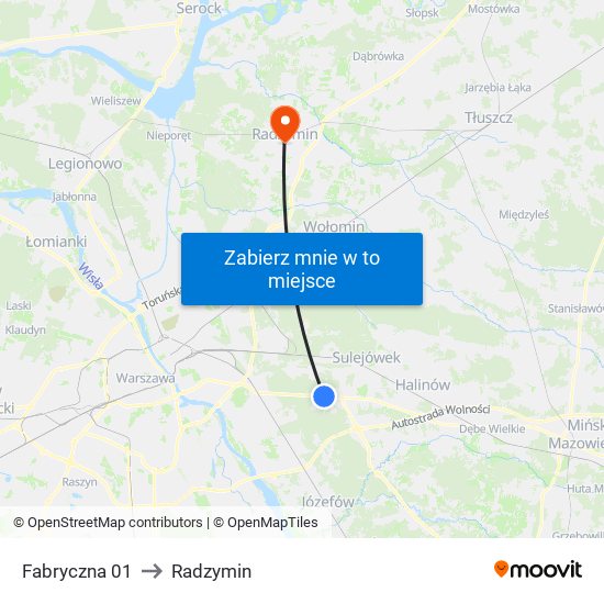 Fabryczna 01 to Radzymin map