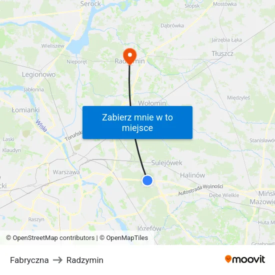 Fabryczna to Radzymin map