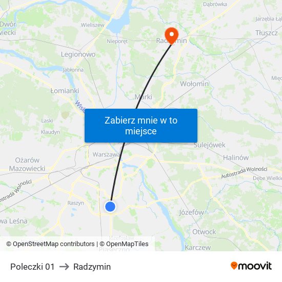 Poleczki to Radzymin map