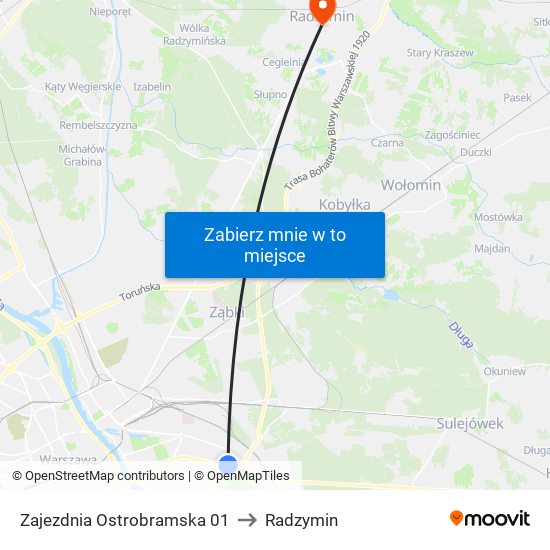 Zajezdnia Ostrobramska 01 to Radzymin map