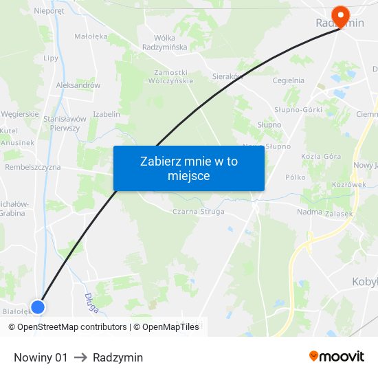 Nowiny 01 to Radzymin map