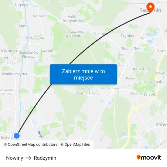 Nowiny to Radzymin map