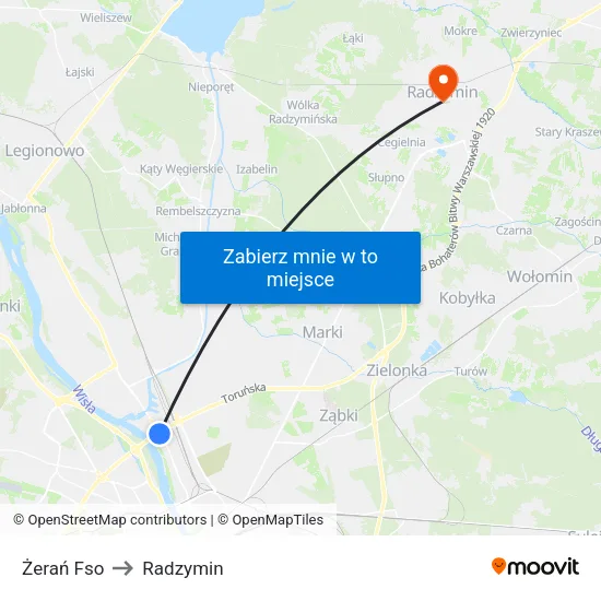 Żerań Fso to Radzymin map
