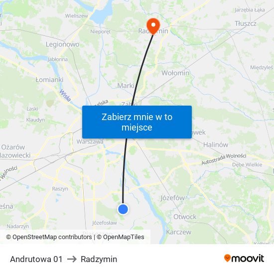 Andrutowa to Radzymin map