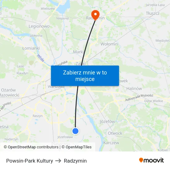 Powsin - Park Kultury to Radzymin map
