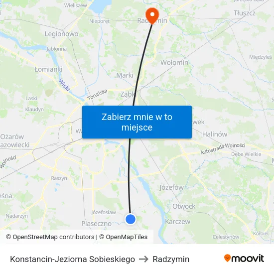 Konstancin-Jeziorna Sobieskiego to Radzymin map