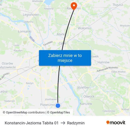 Konstancin-Jeziorna Tabita to Radzymin map