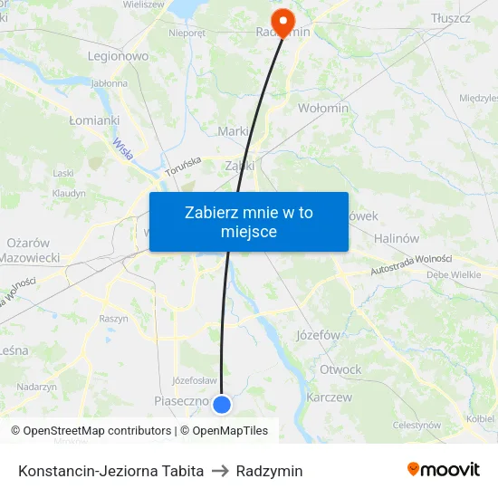 Konstancin-Jeziorna Tabita to Radzymin map