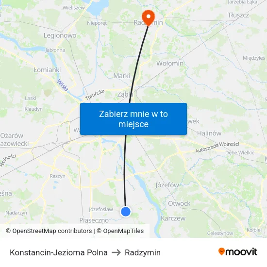 Konstancin-Jeziorna Polna to Radzymin map