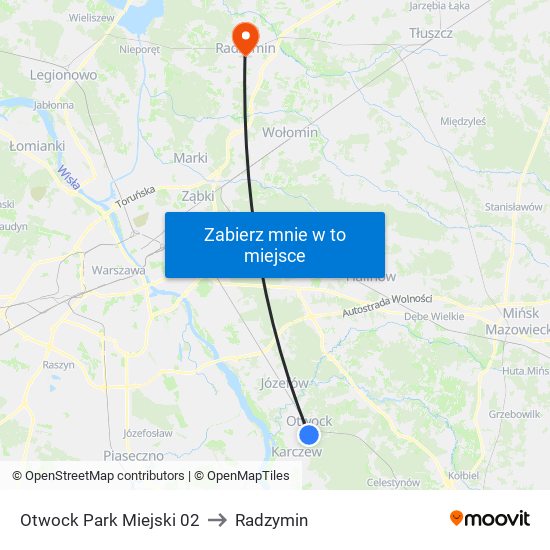 Otwock Park Miejski 02 to Radzymin map