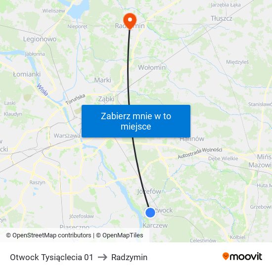 Otwock Tysiąclecia 01 to Radzymin map