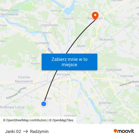 Janki 02 to Radzymin map