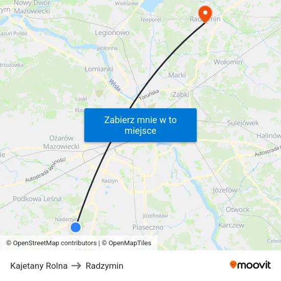 Kajetany Rolna to Radzymin map