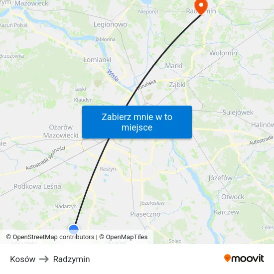 Kosów to Radzymin map