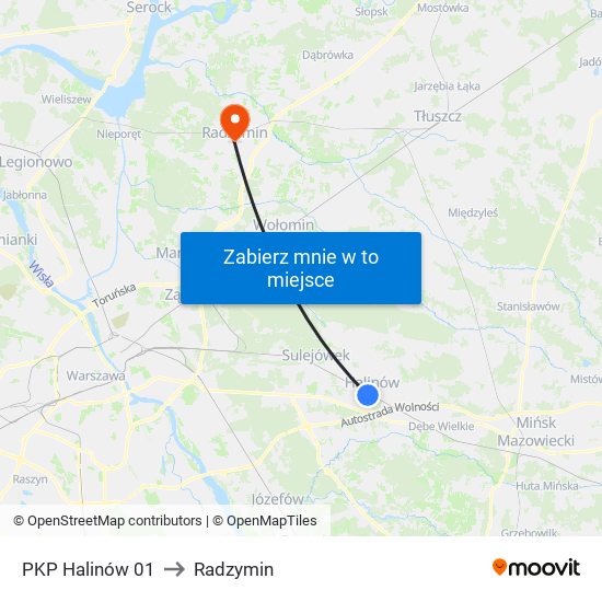 PKP Halinów 01 to Radzymin map